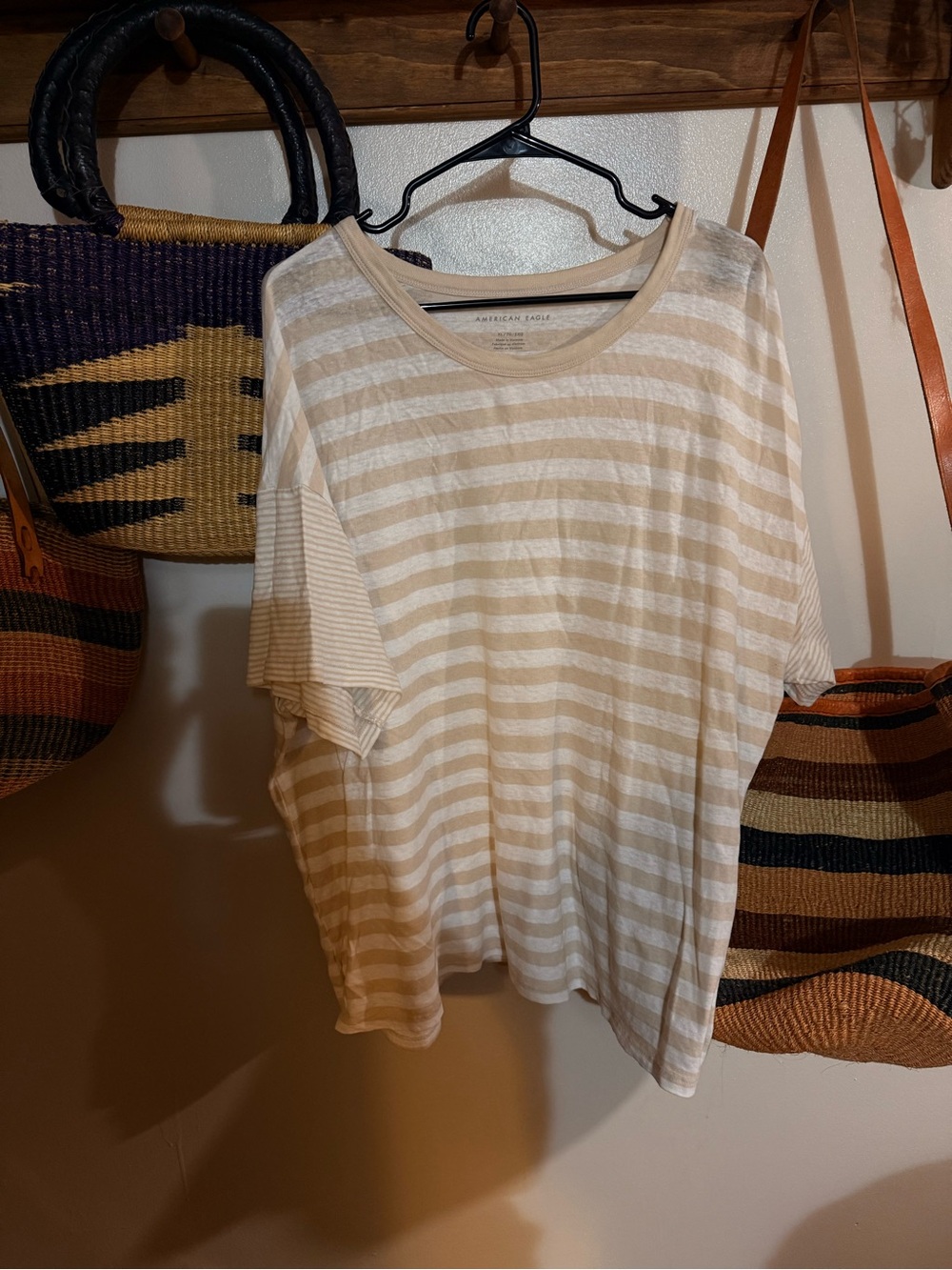 American Eagle Outfitters Striped Short-Sleeve Tee in Cream and White